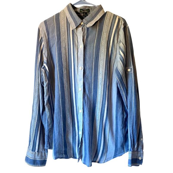 Lauren Jeans Co. Blue Striped Button-Up Shirt XL Cotton Long Sleeve Hippie Retro - Picture 2 of 9
